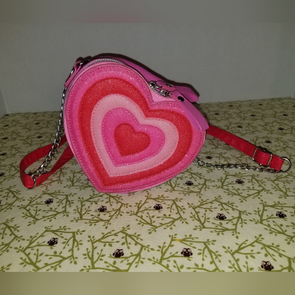 Pink & Red Heart Shaped Crossbody Bag Purse